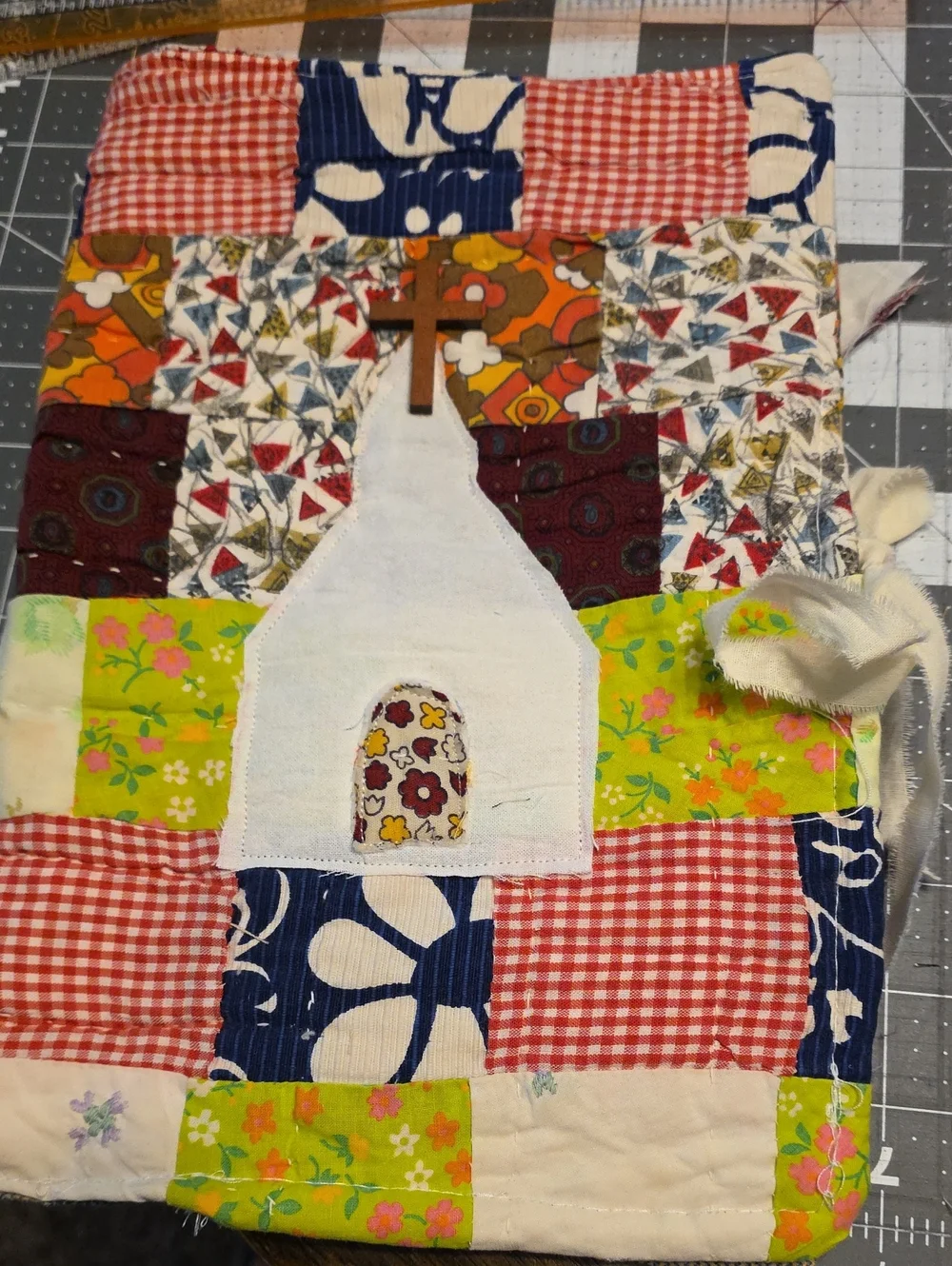 Handmade Patchwork Quilt Bible/Book Cover in Multicolor. 11x7